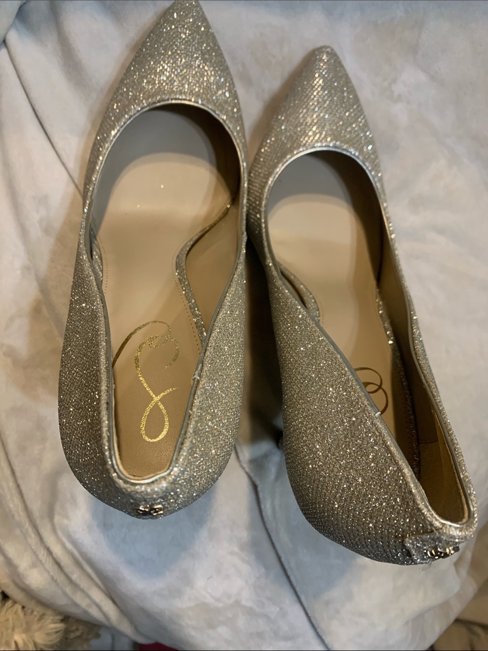 Sam Edelman Glitter Pointed-Toe Flats in Silver